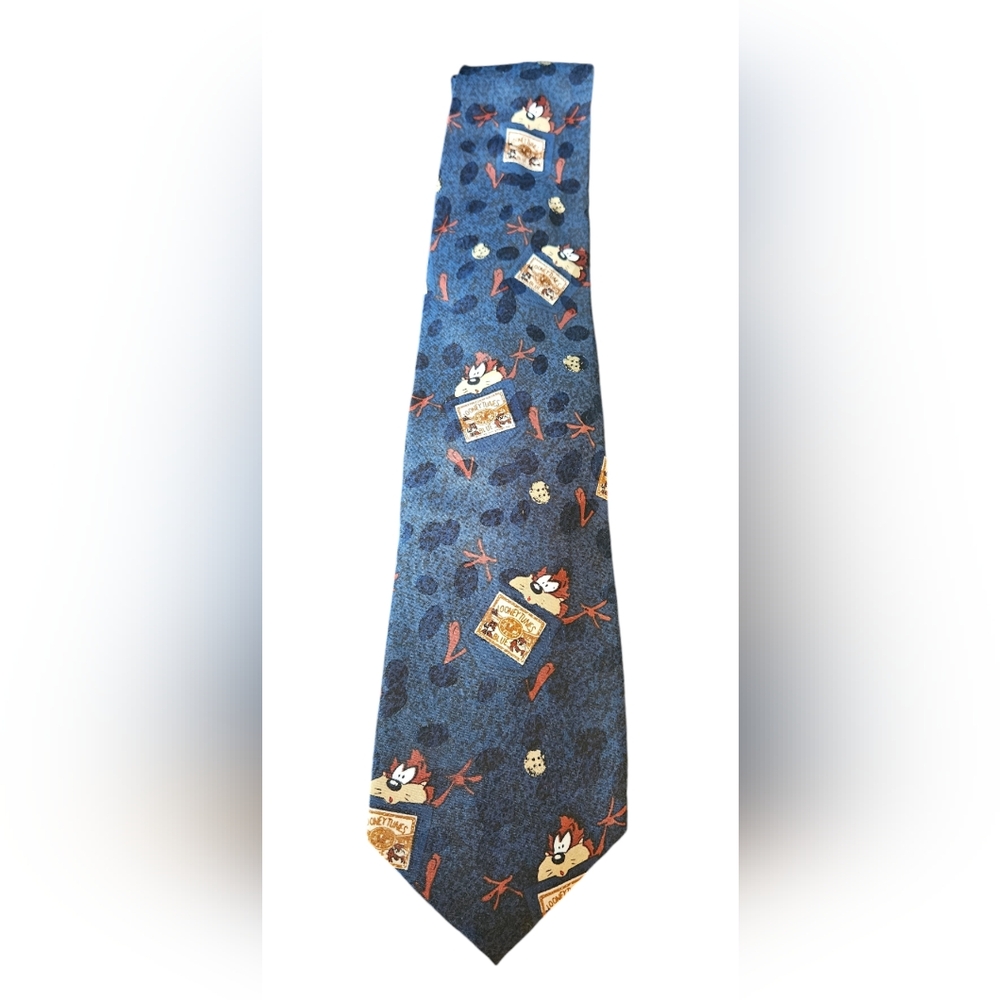 Vintage Looney Tunes Mania Polyester Blue Tasmanian Devil Tie